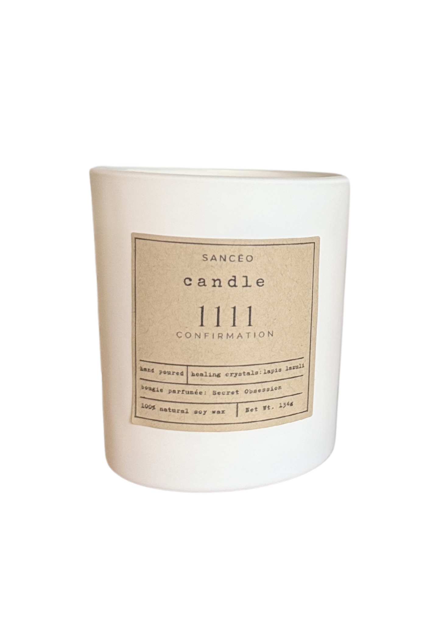 1111 Candle with Healing Crystals - Secret Obsession (7oz Matte White Jar)