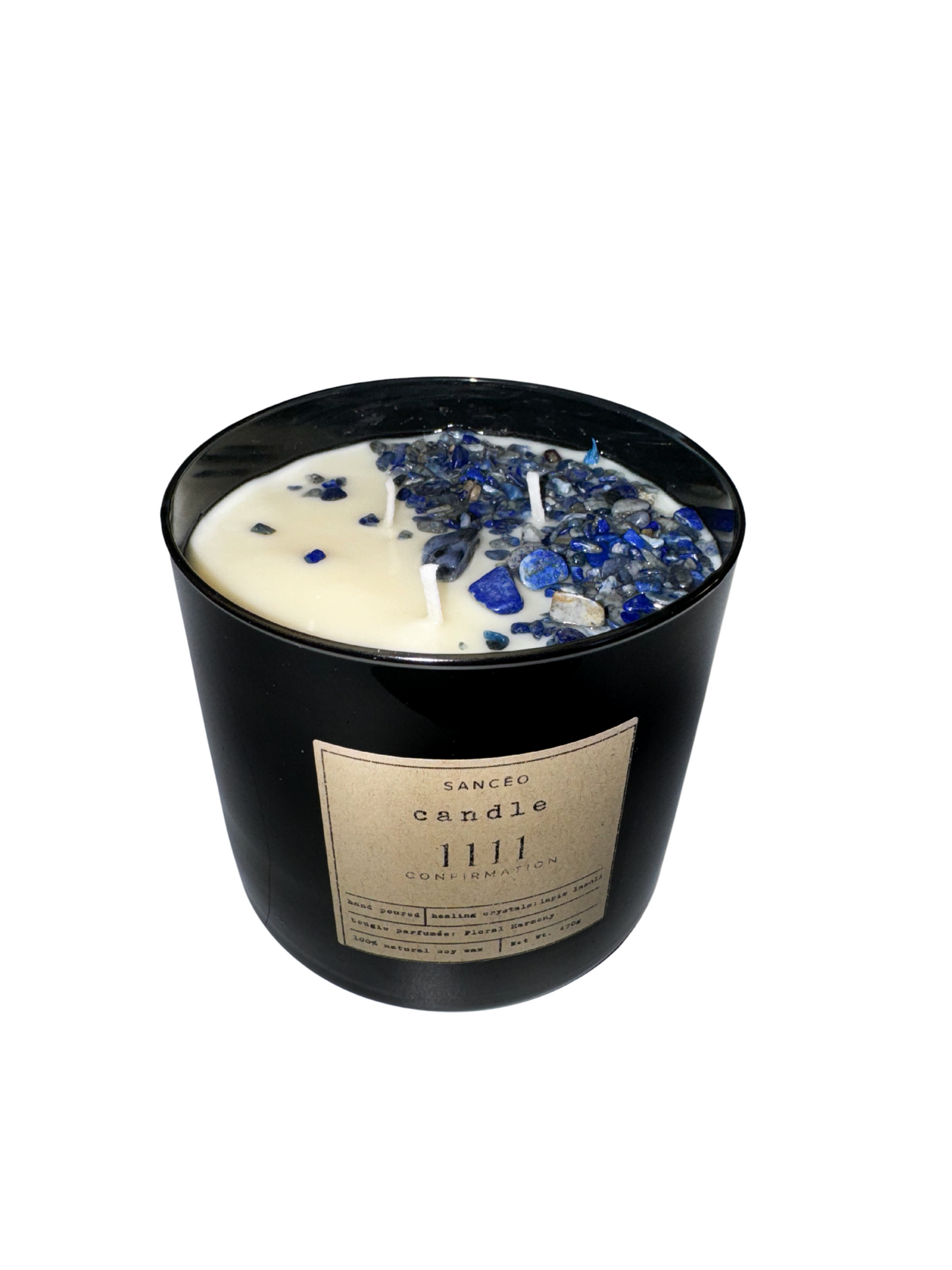 1111 3-wick Candle with Healing Crystals - Floral Harmony (20oz Jar)