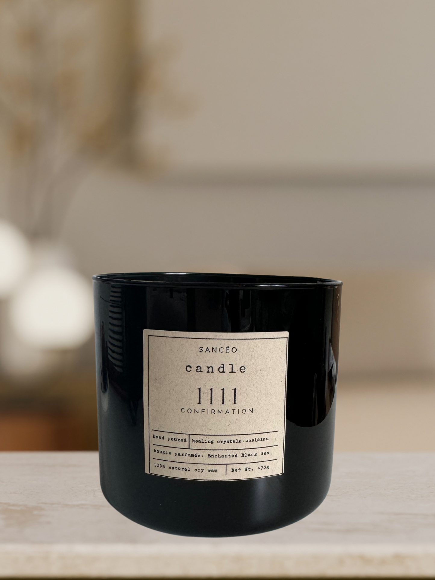 1111 3-wick Candle with Healing Crystals - Enchanted Black Sea (20oz Jar)