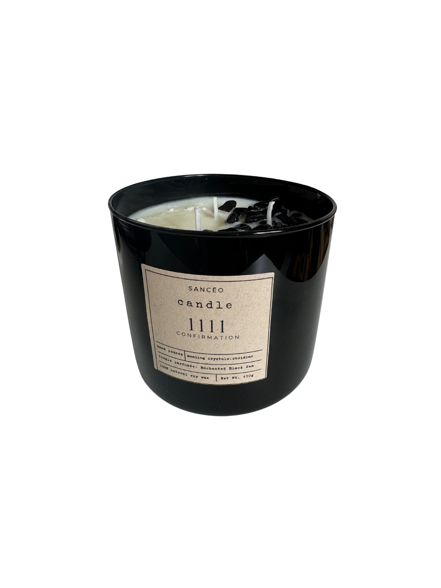 1111 3-wick Candle with Healing Crystals - Enchanted Black Sea (20oz Jar)