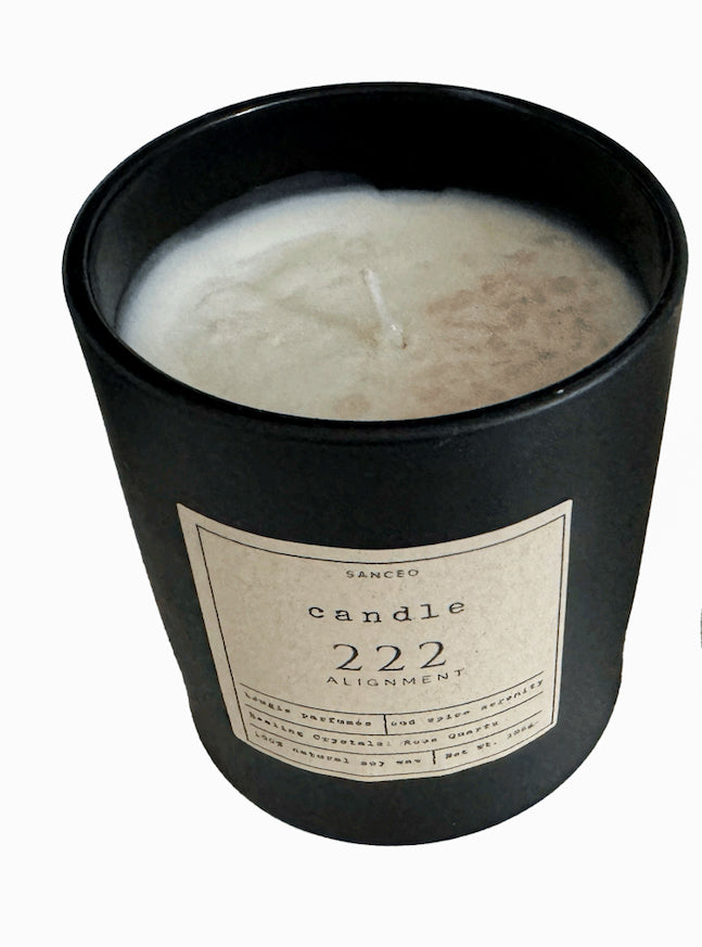 222 Candle with Healing Crystals - Oud Spice Serenity (10oz Jar)