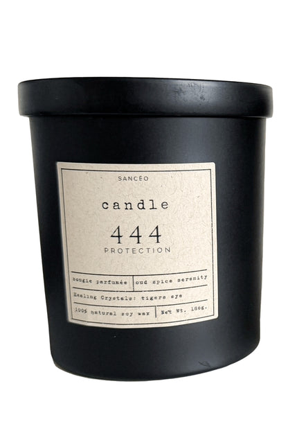 444 Candle with Healing Crystals - Oud Spice Serenity (10oz Jar)