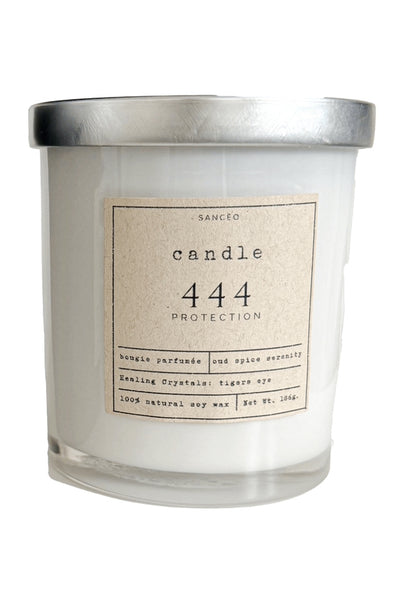 444 Candle with Healing Crystals - Oud Spice Serenity (10oz Jar)