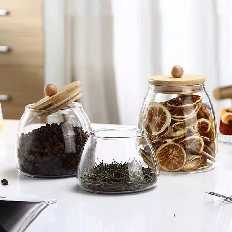 sanceo Wooden Lid Glass Kitchen Jars