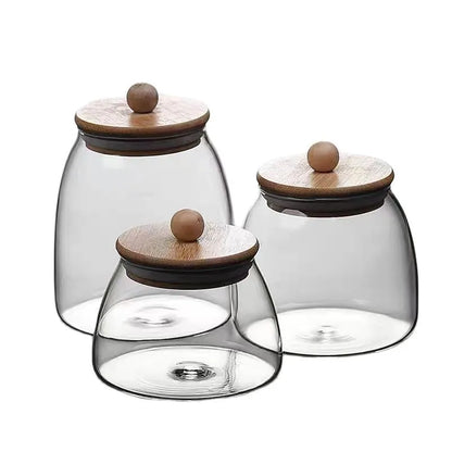 sanceo Wooden Lid Glass Kitchen Jars